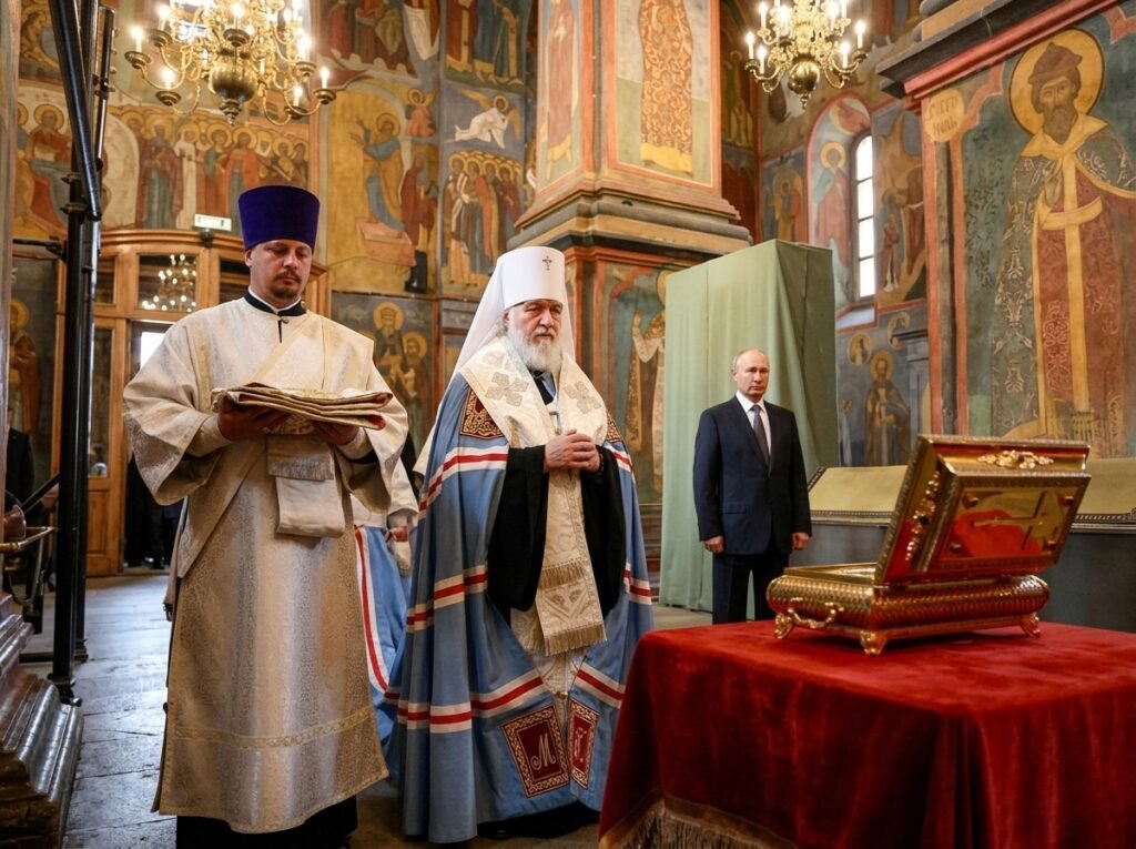 Orthodox clergy and officials attend relic ceremony during Russia Ukraine war