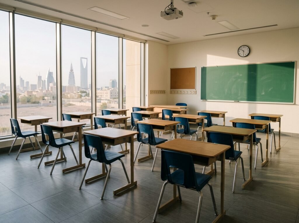 Empty classroom reflects Riyadh schools remote learning shift amid regional tensions