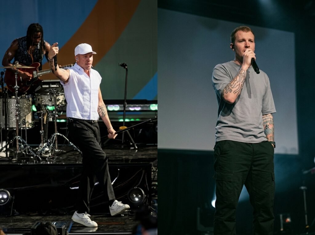 Macklemore Free Palestine Tour concert stage performance at packed stadium