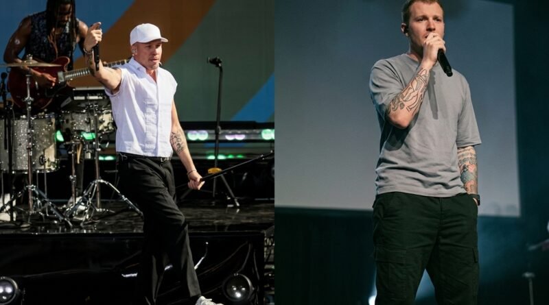 Macklemore Free Palestine Tour concert stage performance at packed stadium