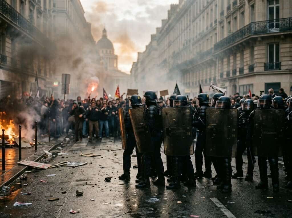 France education protests: riot police face off with students in Paris street
