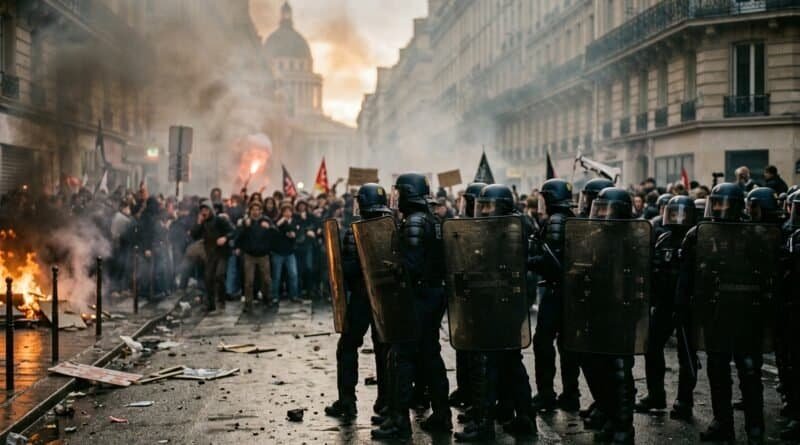 France education protests: riot police face off with students in Paris street