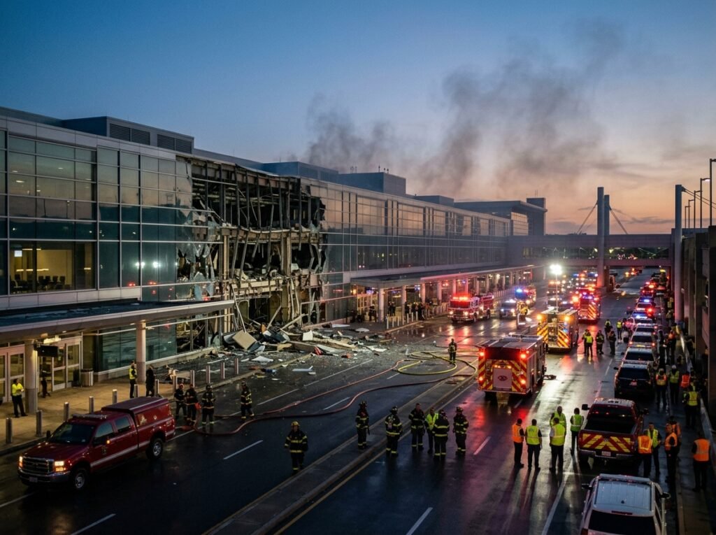 Emergency crews respond after Riyadh airport attack damages terminal