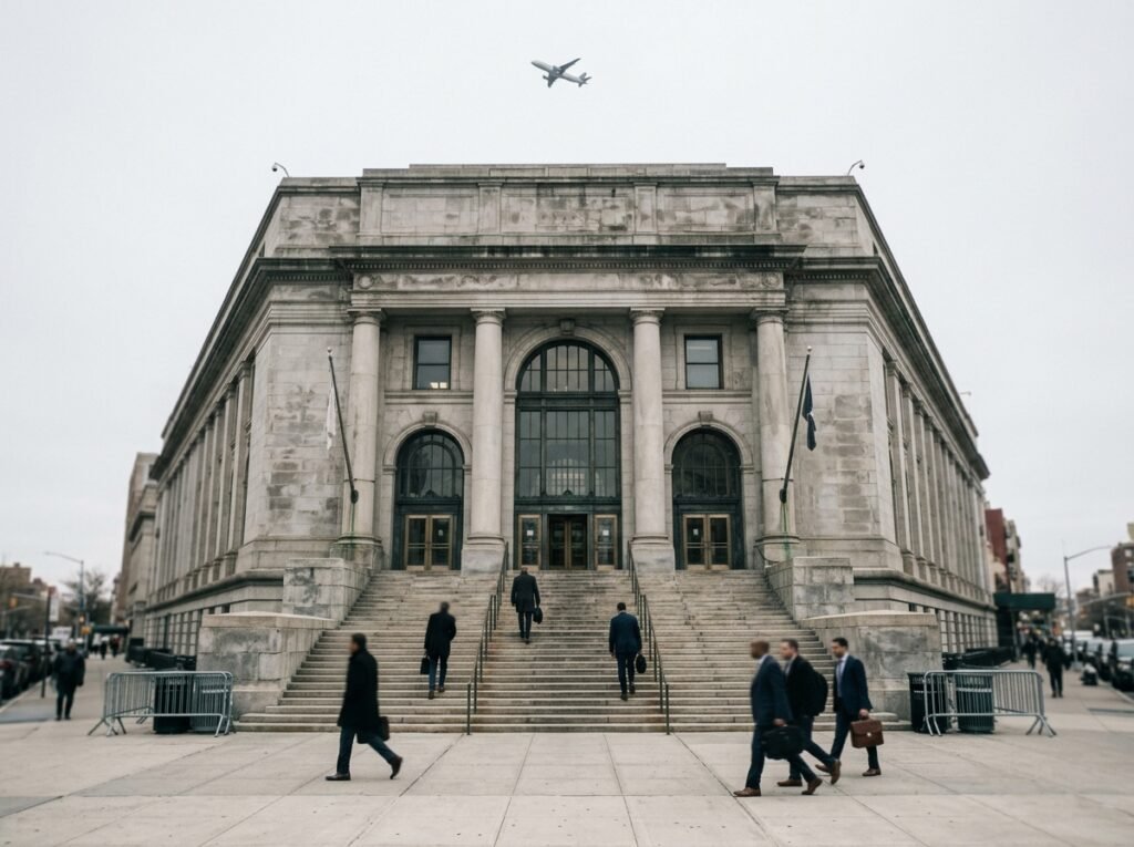 Courthouse in Queens symbolising Selma Blair charges after a Delta flight incident