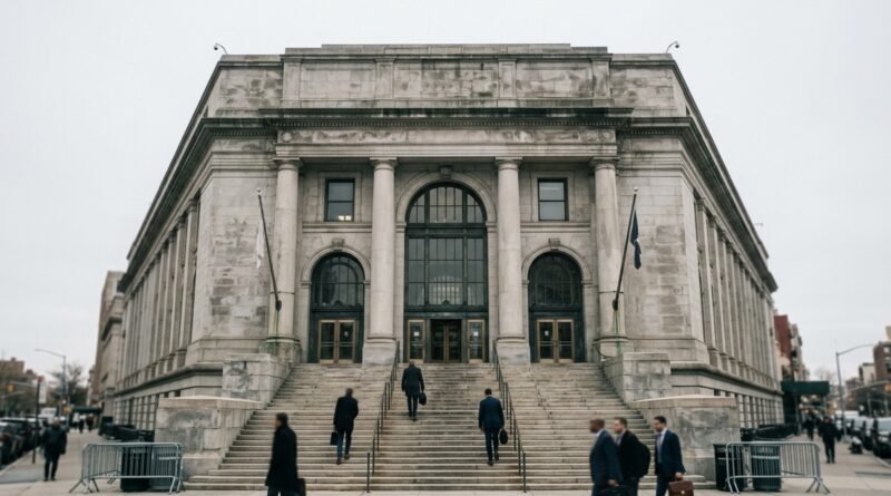 Courthouse in Queens symbolising Selma Blair charges after a Delta flight incident